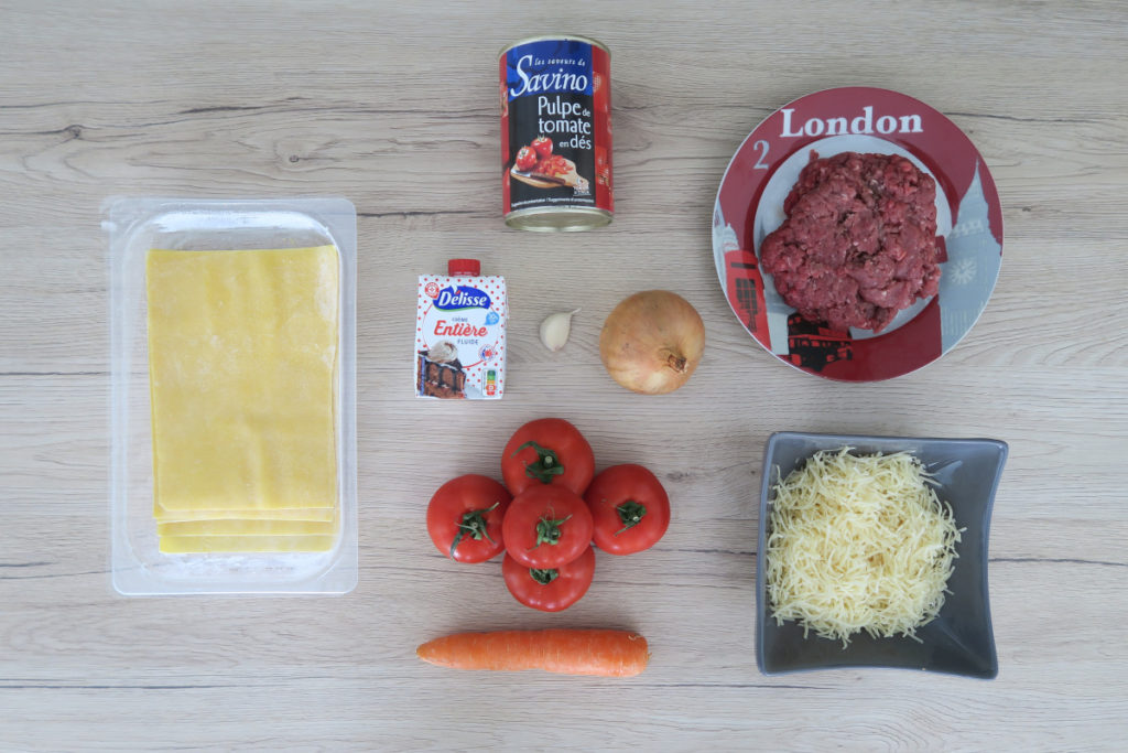 Les ingrédients des lasagnes bolognaise