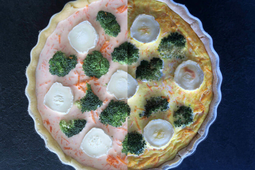 Quiche aux carottes, brocoli et fromage de chèvre